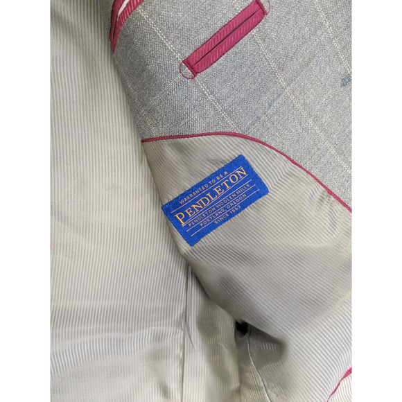Pendleton Wool Blazer Men Size 40R Gray Windowpane Sports Coat Jacket - Picture 6 of 13
